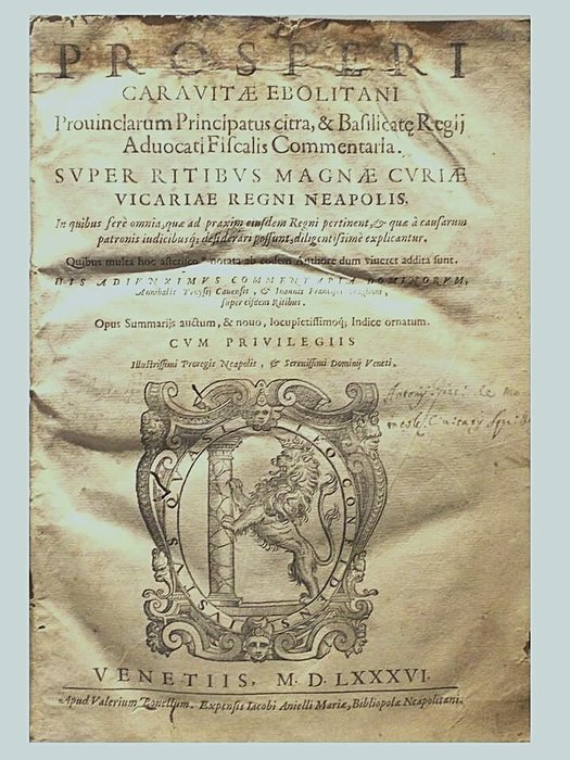 Caravita Prospero - Commentaria super ritibus Magnae Curiae Vicariae Regni Neapolis - 1586