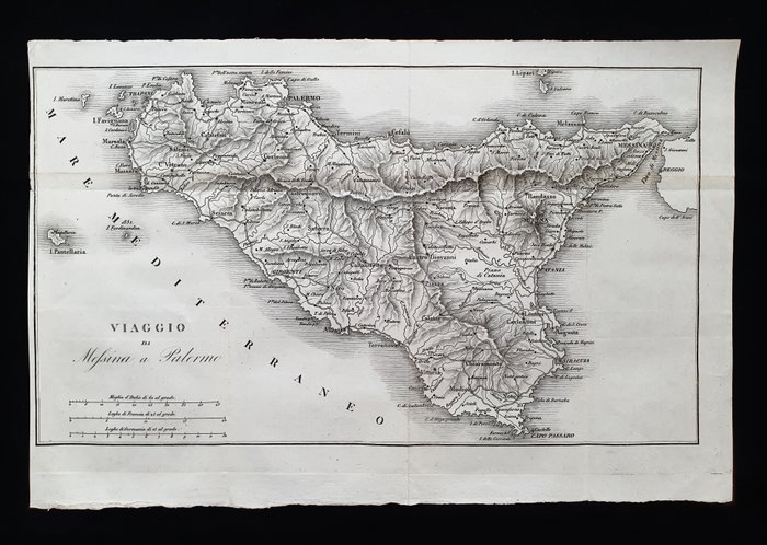 Europa - Italien / Sicilien / Palermo / Messina / Catania; Artaria - Carta Generale della Sicilia: viaggio da Messina a Palermo 1815 - 1821-1850