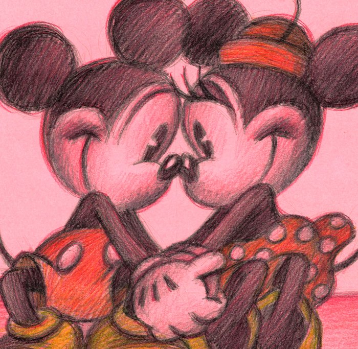 Joan Vizcarra - Mickey and Minnie Mouse In Love - Original Pencil Drawing - Hand Signed