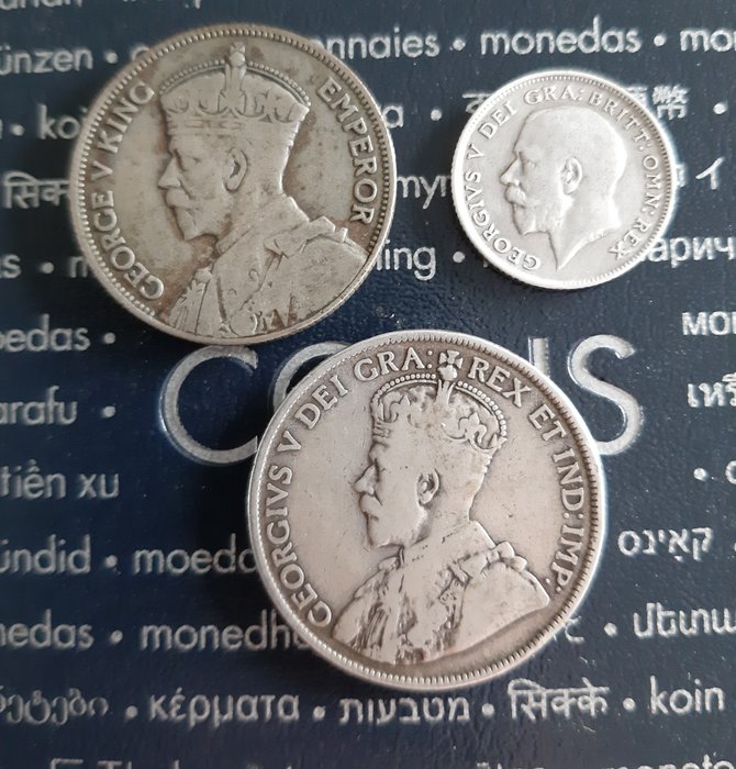 Britisk kolonial. George V (1910-1936). A Lot of 3x Silver Coins  (Ingen mindstepris)