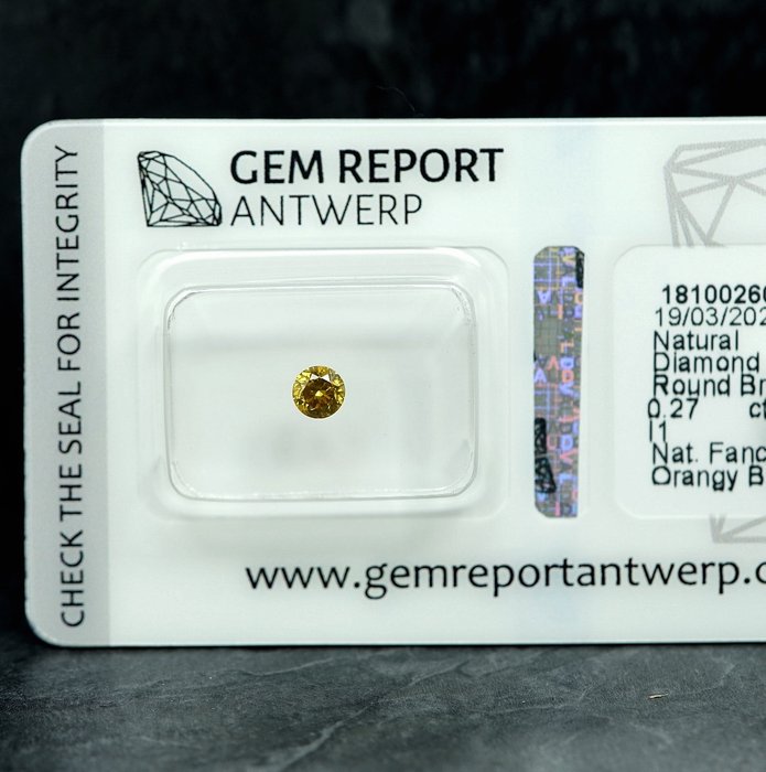 Ingen mindstepris - 1 pcs Diamant  (Naturfarvet)  - 027 ct - Fancy intense Brunlig Orange nuance Gul - I1 - Gem Report Antwerp (GRA)