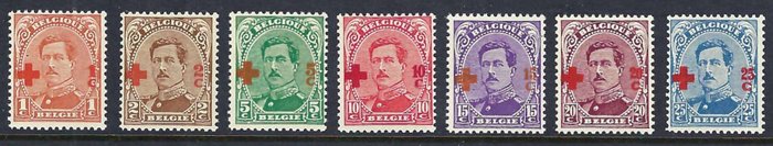 Belgien 1918 - komplet serie "Røde Kors" med fotocertifikat - OBP/COB 150/63