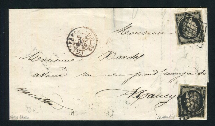 Frankrig 1849 - Superbe  Rare lettre de Paris pour Nancy ( Bureau G ) med deux n° 3 - Cachet à Date Rouge