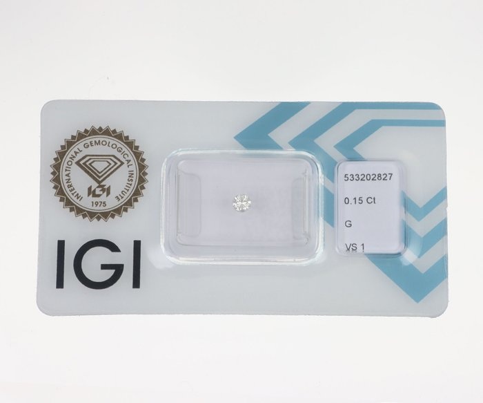 1 pcs Diamant  (Natur)  - 015 ct - Rund - G - VS1 - International Gemological Institute (IGI)