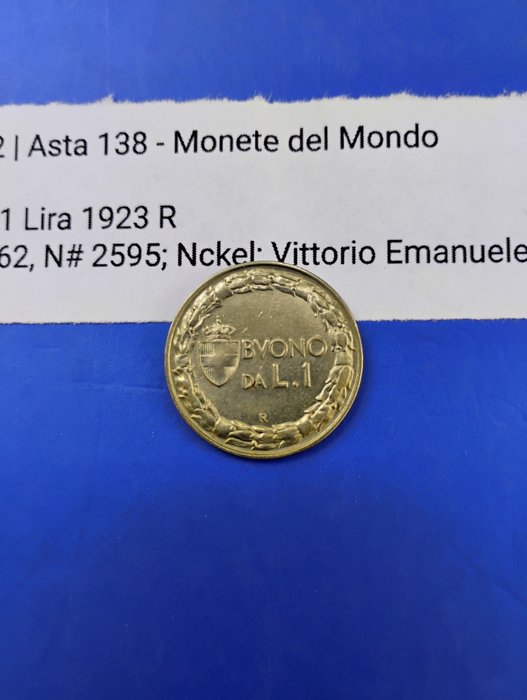 Italien, Kongeriget Italien. Vittorio Emanuele III di Savoia (1900-1946). Buono da 1 Lira 1923  (Ingen mindstepris)