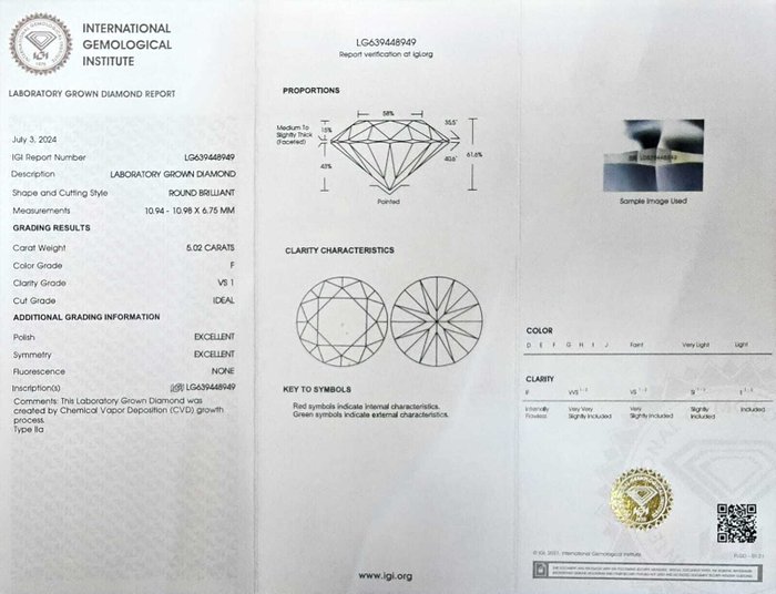 Ring Platin -  5.29ct. tw. Diamant (Laboratoriedyrket) - Diamant