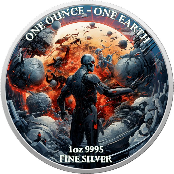 Fiji. 1 Dollar 2022 Earth Artificial Intelligence Apocalypse, 1 Oz (.999)  (Ingen mindstepris)