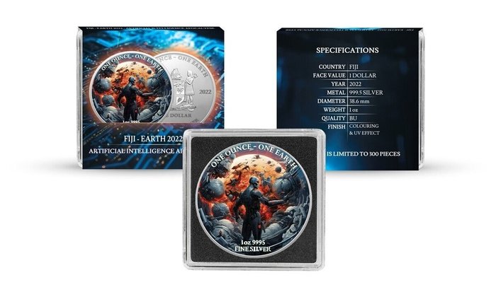 Fiji. 1 Dollar 2022 Earth Artificial Intelligence Apocalypse, 1 Oz (.999)  (Ingen mindstepris)