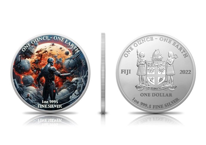 Fiji. 1 Dollar 2022 Earth Artificial Intelligence Apocalypse, 1 Oz (.999)  (Ingen mindstepris)