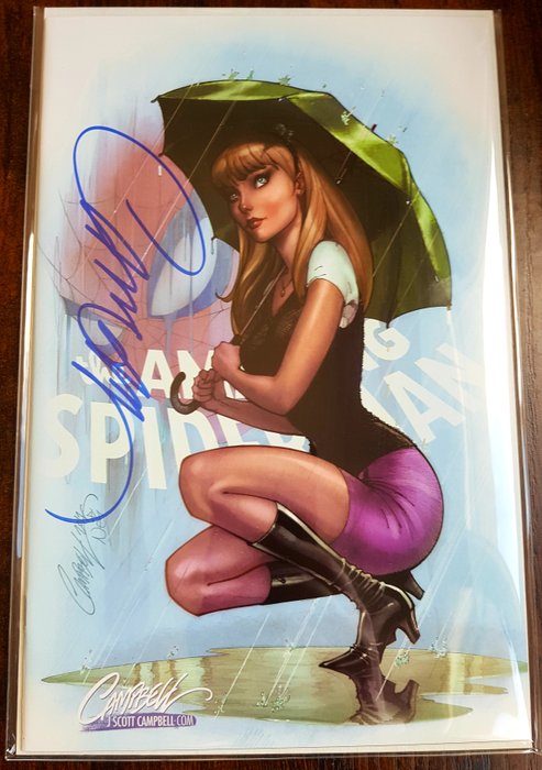 Amazing Spider-Man #14 JSC EXCLUSIVE Cover J "Gwen kneeling" - Signed by JScott Campbell !! Limited only 2000 Copies !! - 1 Signed comic - Første udgave