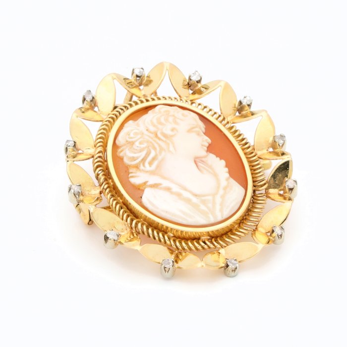 Broche - 18 kraat Gulguld Diamant (Natur)