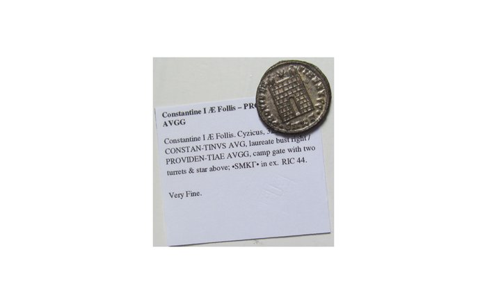 Romarriket Constantine I (AD 306-337) Follis Cyzicus mint 3rd officina 326-327 AD - mintmark •SMKΓ• - Ex CNG 2011 - almost fully silvered