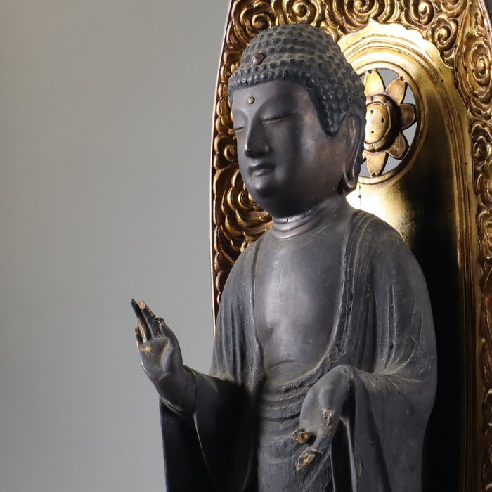 Amitabha Buddha Statue - Skulptur - Træ - Japan - Edo-perioden (1600-1868)