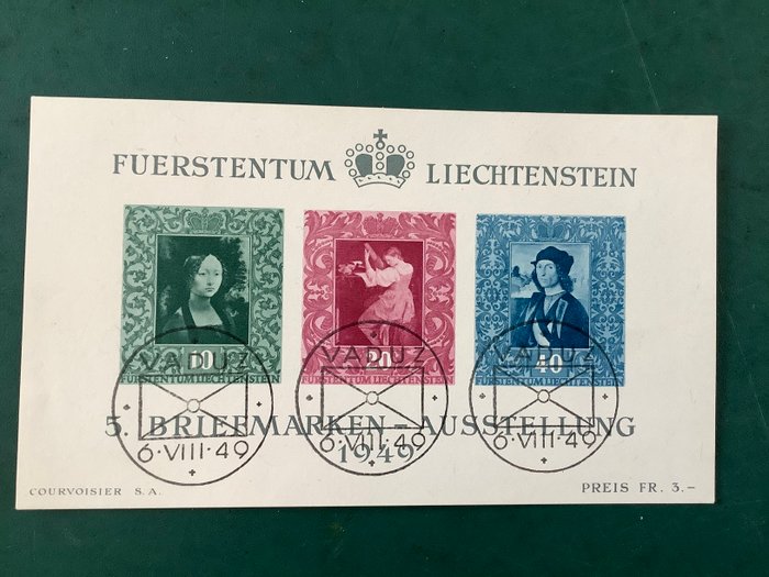 Liechtenstein 1949 - Frimærkeudstilling med førstedagsfrimærke 6/8/1949 - Michel blok 5