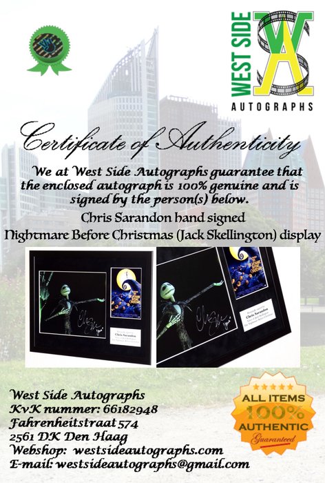 The Nightmare before Christmas - Chris Sarandon (Voice of Jack Skellington) Premium Framed, signed, Certificate of Authenticity