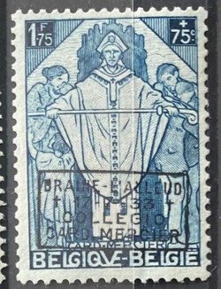 Belgien 1932/1933 - Kardinal Mercier med 'Braine L'Alleud' print: 1,75F+75c Blå - OBP/COB 374E