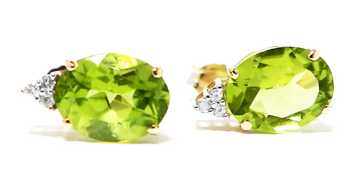 Ingen mindstepris - Øreringe - 14 karat Gulguld Peridot - Diamant