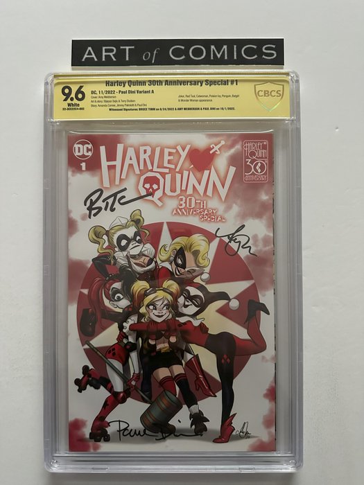 Harley Quinn 30th Anniversary Special #1 - Paul Dini Variant "A" Variant - Signed By Bruce Timm, Amy Mebberson, Paul Dini - Signature Series CBCS Graded 9.6 - Extremely High Grade!! - White Pages!! - 1 Graded comic - Første udgave - 2022