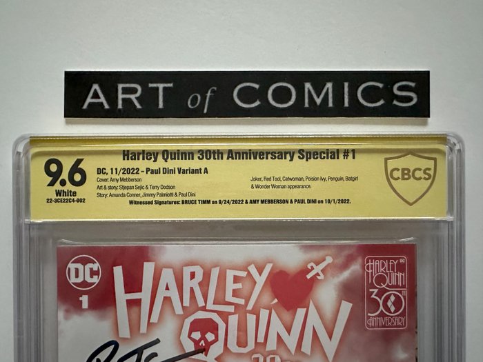 Harley Quinn 30th Anniversary Special #1 - Paul Dini Variant "A" Variant - Signed By Bruce Timm, Amy Mebberson, Paul Dini - Signature Series CBCS Graded 9.6 - Extremely High Grade!! - White Pages!! - 1 Graded comic - Første udgave - 2022