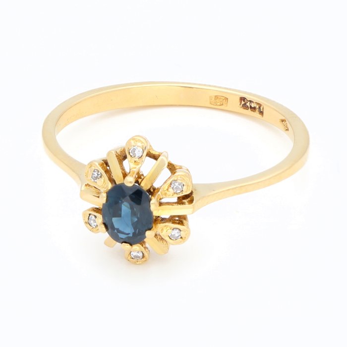 Ingen mindstepris - Ring - 18 kraat Gulguld Diamant (Natur)  - Safir