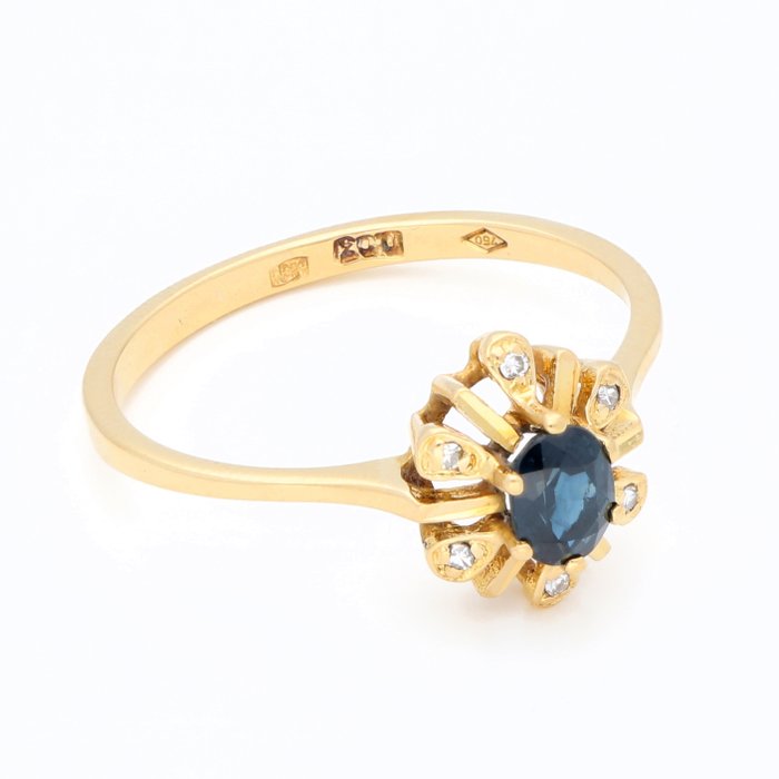 Ingen mindstepris - Ring - 18 kraat Gulguld Diamant (Natur)  - Safir