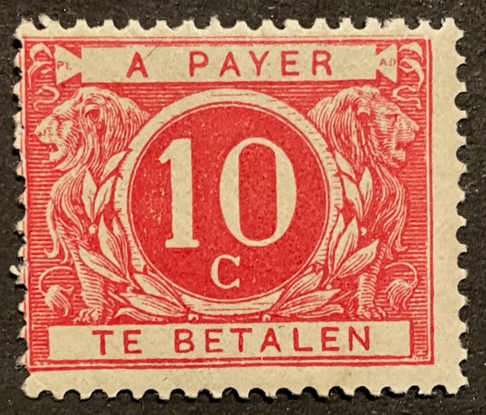 Belgien 1895 - Anden udstedelse af frimærker - 10c lakserosa - MNH - TX 5b