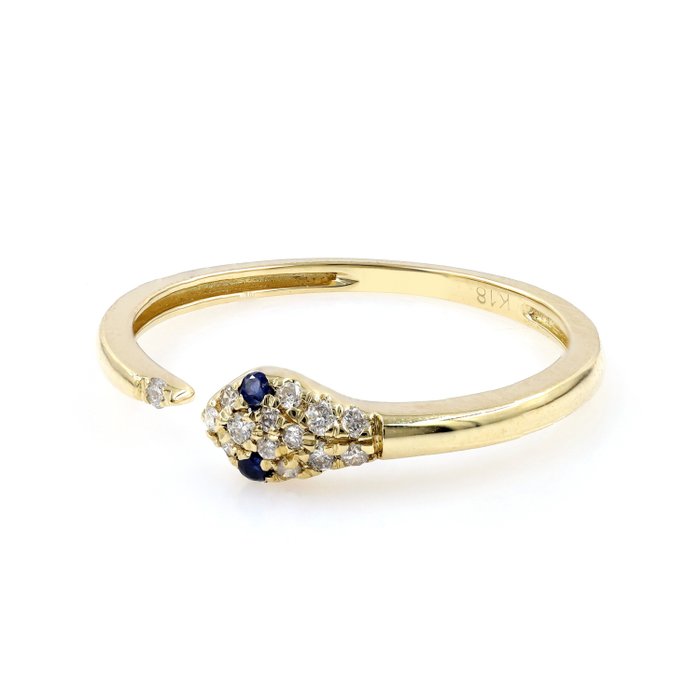 Ingen mindstepris - Ring - 14 karat Gulguld -  0.15ct. tw. Safir - Diamant