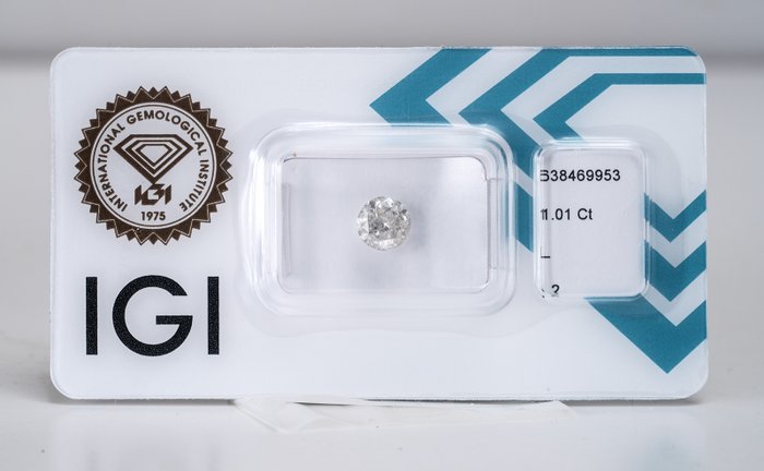 1 pcs Diamant  (Natur)  - 101 ct - Rund - L - I2 - International Gemological Institute (IGI) - Svag grå