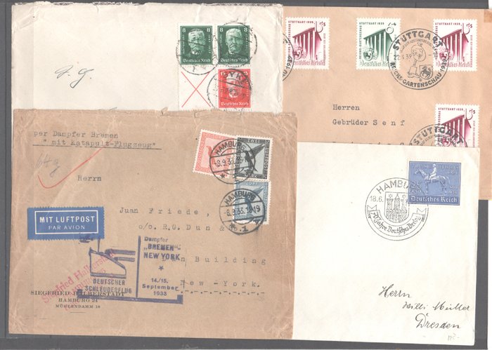 Tyske Kejserrige 1927/1939 - 4 bedre covers/FDC'er