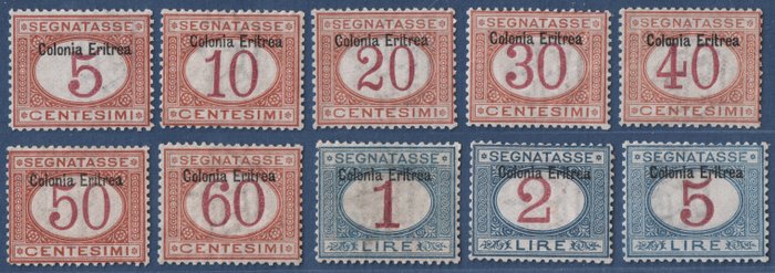 Italienske Eritrea 1903 - Skat poststempler komplet sæt 10v MNH** overtryk Colonia Eritrea - LUKSUS kvalitet - Sassone S. 58