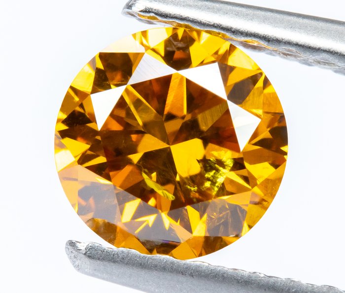 Ingen mindstepris - 1 pcs Diamant  (Naturfarvet)  - 0.62 ct - Rund - Fancy vivid Gullig Orange - SI2 - Gem Report Antwerp (GRA)