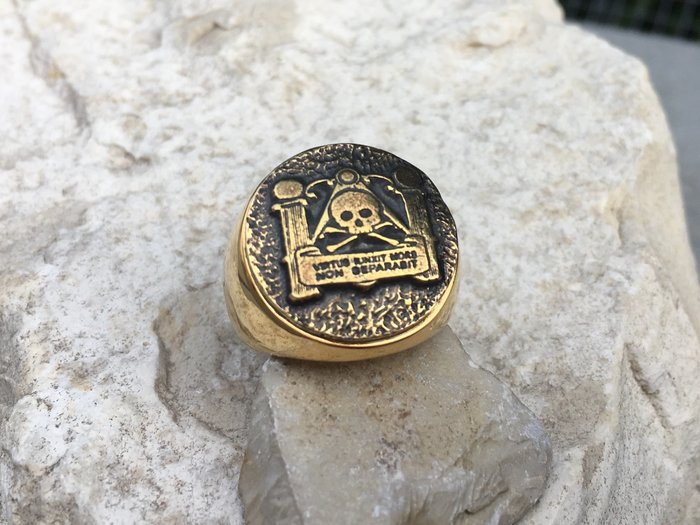 Memento Mori Latin Skull Pillars Hypoallergen kirurgisk stål + 24 karat forgyldt - Ring