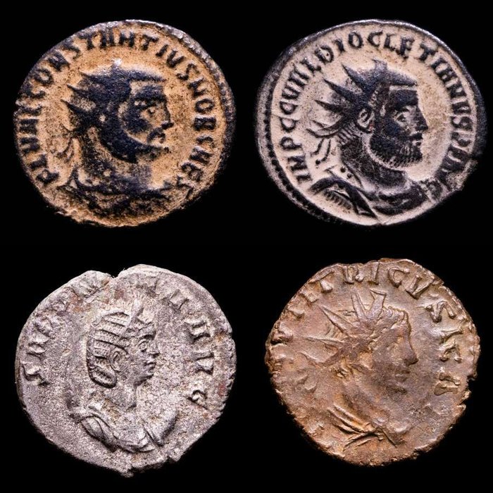 Romarriket. Constantius I, Salonina, Tetricus II  Diocletian. Lot comprising four (4) coins  (Ingen mindstepris)