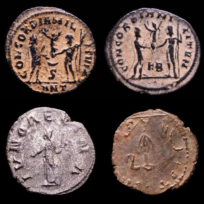 Romarriket. Constantius I, Salonina, Tetricus II  Diocletian. Lot comprising four (4) coins  (Ingen mindstepris)