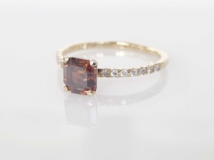 Forlovelsesring - 14 karat Gulguld -  129ct tw Brun Diamant (Naturfarvet)