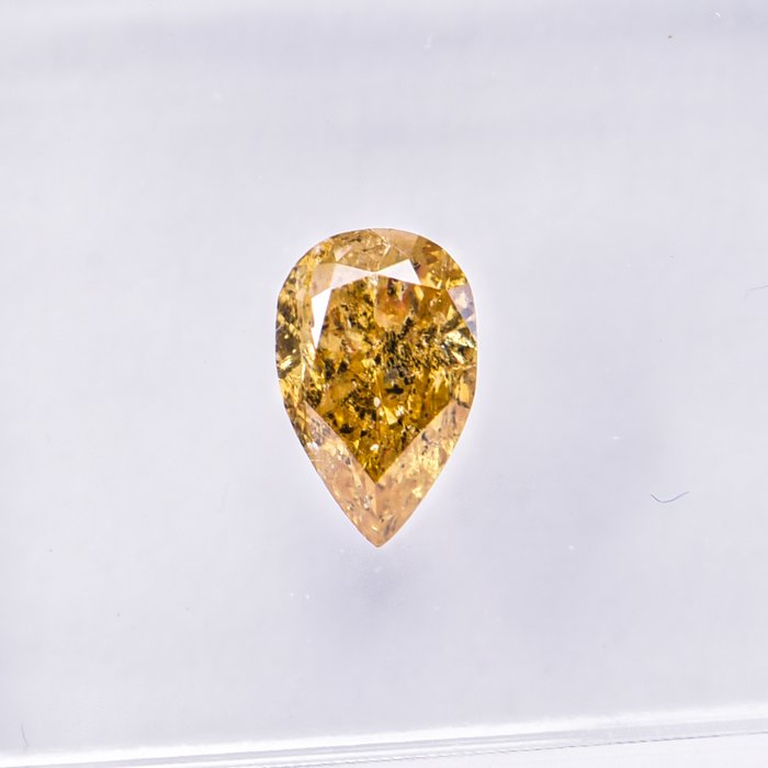 Ingen mindstepris - 1 pcs Diamant  (Naturfarvet)  - 0.42 ct - Pære - Fancy deep Brunlig Gul - I2 - International Gemological Institute (IGI)