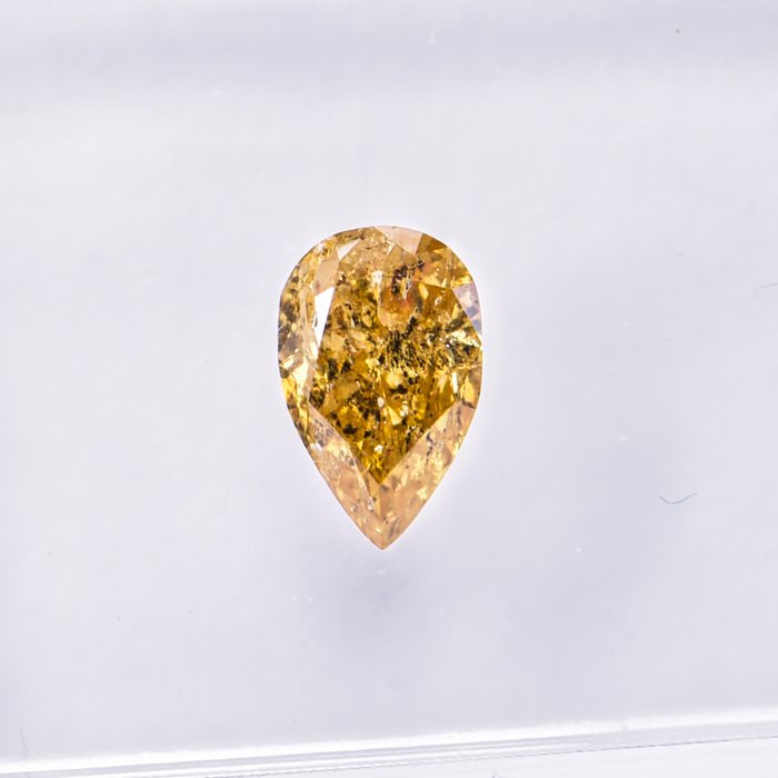 Ingen mindstepris - 1 pcs Diamant  (Naturfarvet)  - 0.42 ct - Pære - Fancy deep Brunlig Gul - I2 - International Gemological Institute (IGI)