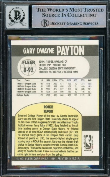 1990 Fleer Seattle Supersonics Gary Payton #U-92 - Autograph BGS Autentisk Auto - 1 Graded card