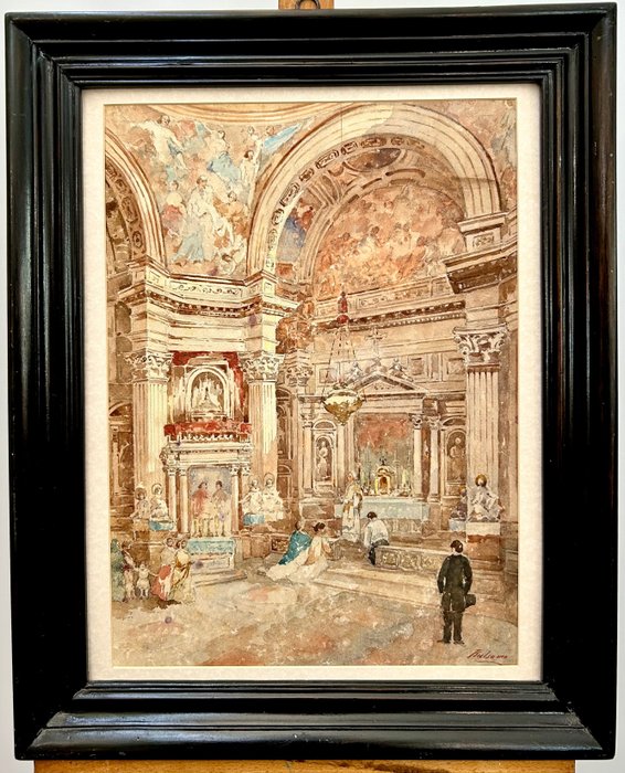 Salvatore Balsamo (1894–1922) - Interno di cattedrale con affreschi e figure