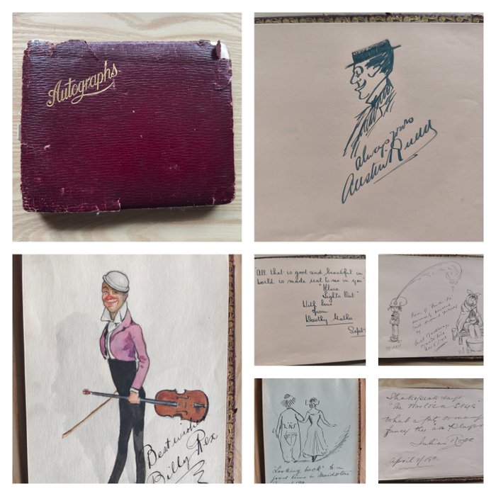 Vintage Autograph Book from 1910-1913 - Actors / Musicians / Stars - 64 signatures / paintings