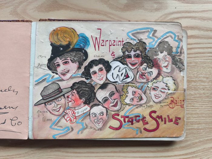 Vintage Autograph Book from 1910-1913 - Actors / Musicians / Stars - 64 signatures / paintings