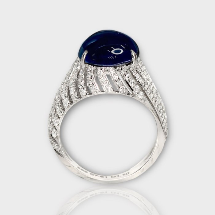 Ingen mindstepris - Ring - 14 karat Hvidguld -  8.71ct. tw. Safir - Diamant - IGI 7,61 ct blå