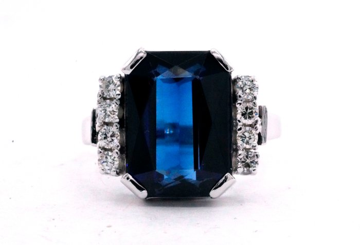 Ingen mindstepris - Ring - 14 karat Hvidguld -  10.50ct. tw. Safir - Diamant