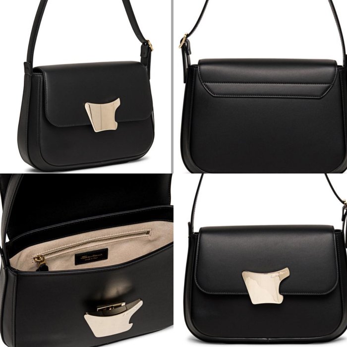 Santoni - Women Santoni Black Leather Shoulder Bag - Taske