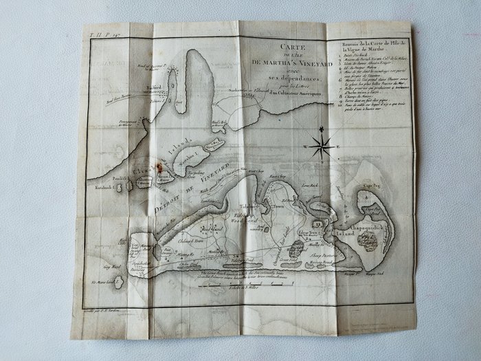 America - Nordamerika / USA / Island of Martha's Vineyard med dens afhængigheder; Louis Evans,  Jefferys/De Crevecoeur - Carte de l'Ile de Martha's Vineyard avec ses dépendances - 1781-1800