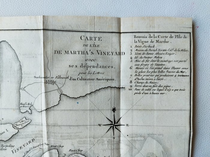 America - Nordamerika / USA / Island of Martha's Vineyard med dens afhængigheder; Louis Evans,  Jefferys/De Crevecoeur - Carte de l'Ile de Martha's Vineyard avec ses dépendances - 1781-1800