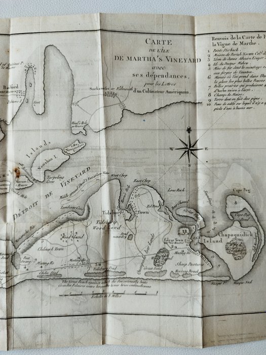 America - Nordamerika / USA / Island of Martha's Vineyard med dens afhængigheder; Louis Evans,  Jefferys/De Crevecoeur - Carte de l'Ile de Martha's Vineyard avec ses dépendances - 1781-1800