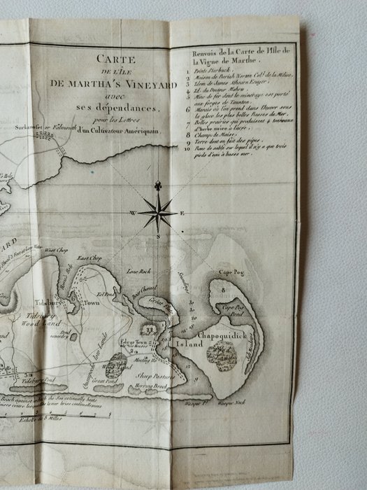 America - Nordamerika / USA / Island of Martha's Vineyard med dens afhængigheder; Louis Evans,  Jefferys/De Crevecoeur - Carte de l'Ile de Martha's Vineyard avec ses dépendances - 1781-1800