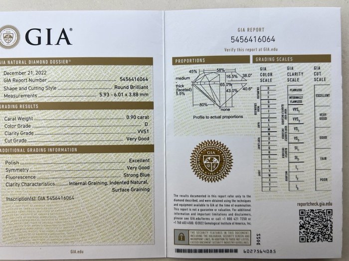 1 pcs Diamant  (Natur)  - 0.90 ct - Rund - D (farveløs) - VVS1 - Gemological Institute of America (GIA)