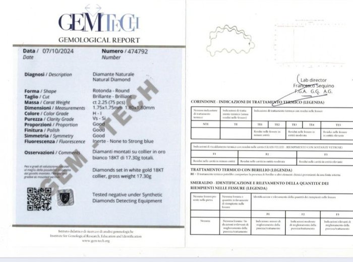 Halskæde - 18 kraat Hvidguld -  2.25ct. tw. Diamant (Natur)